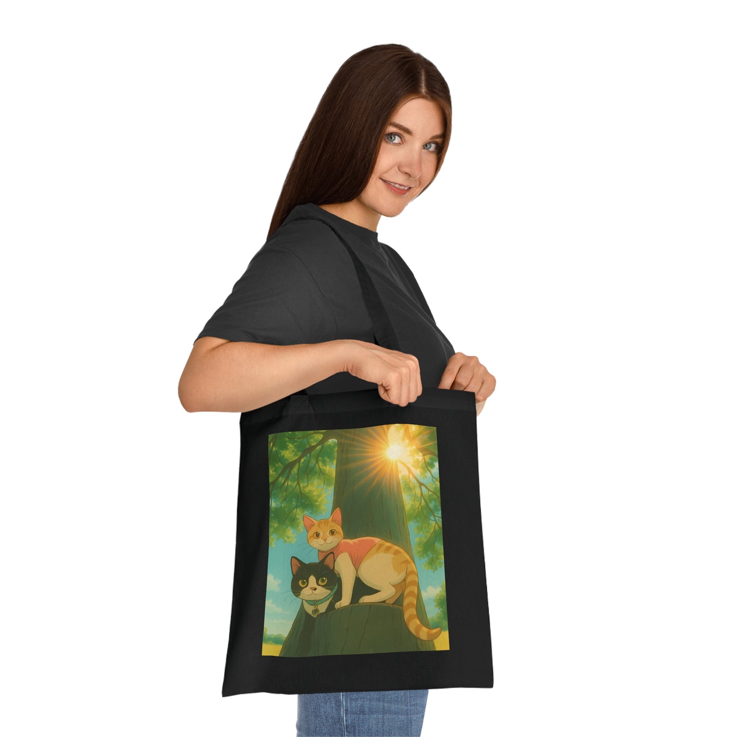 Cute Cat Art Cotton Tote Bag, Eco-Friendly Shopping Tote, Pet Lover Gift, Beach Bag, Reusable Grocery Bag