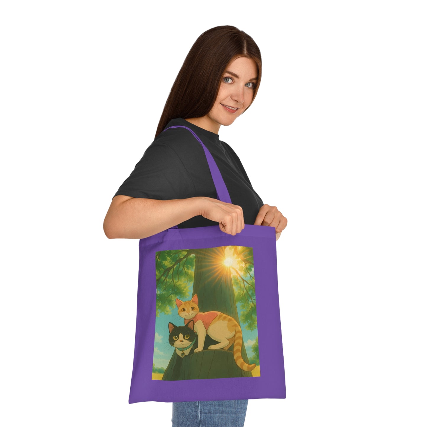 Cute Cat Art Cotton Tote Bag, Eco-Friendly Shopping Tote, Pet Lover Gift, Beach Bag, Reusable Grocery Bag
