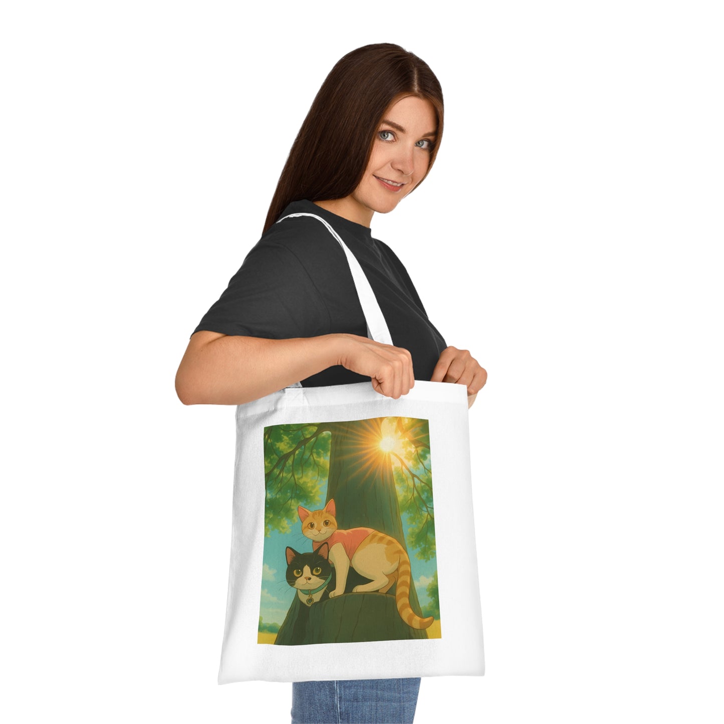 Cute Cat Art Cotton Tote Bag, Eco-Friendly Shopping Tote, Pet Lover Gift, Beach Bag, Reusable Grocery Bag