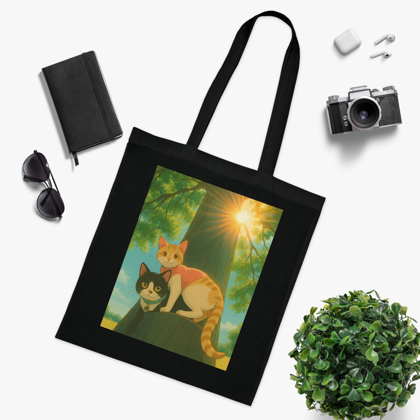 Cute Cat Art Cotton Tote Bag, Eco-Friendly Shopping Tote, Pet Lover Gift, Beach Bag, Reusable Grocery Bag