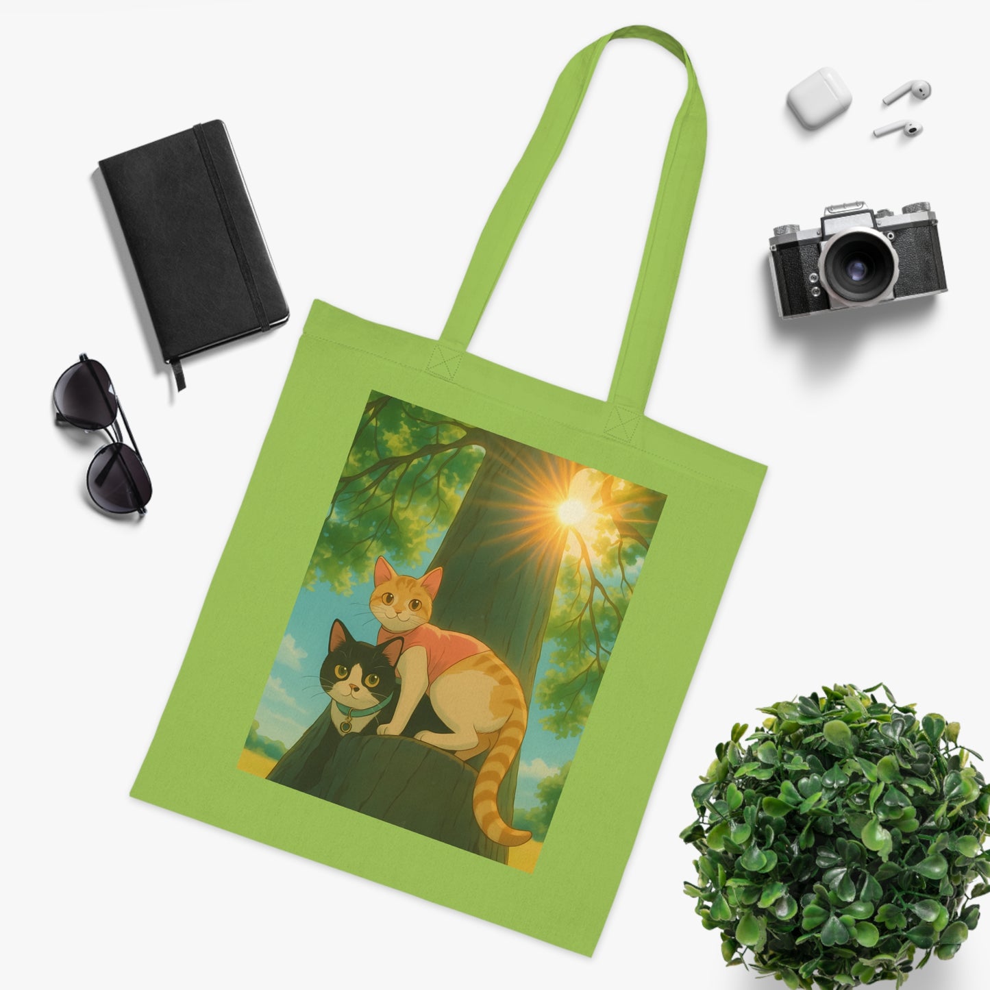 Cute Cat Art Cotton Tote Bag, Eco-Friendly Shopping Tote, Pet Lover Gift, Beach Bag, Reusable Grocery Bag