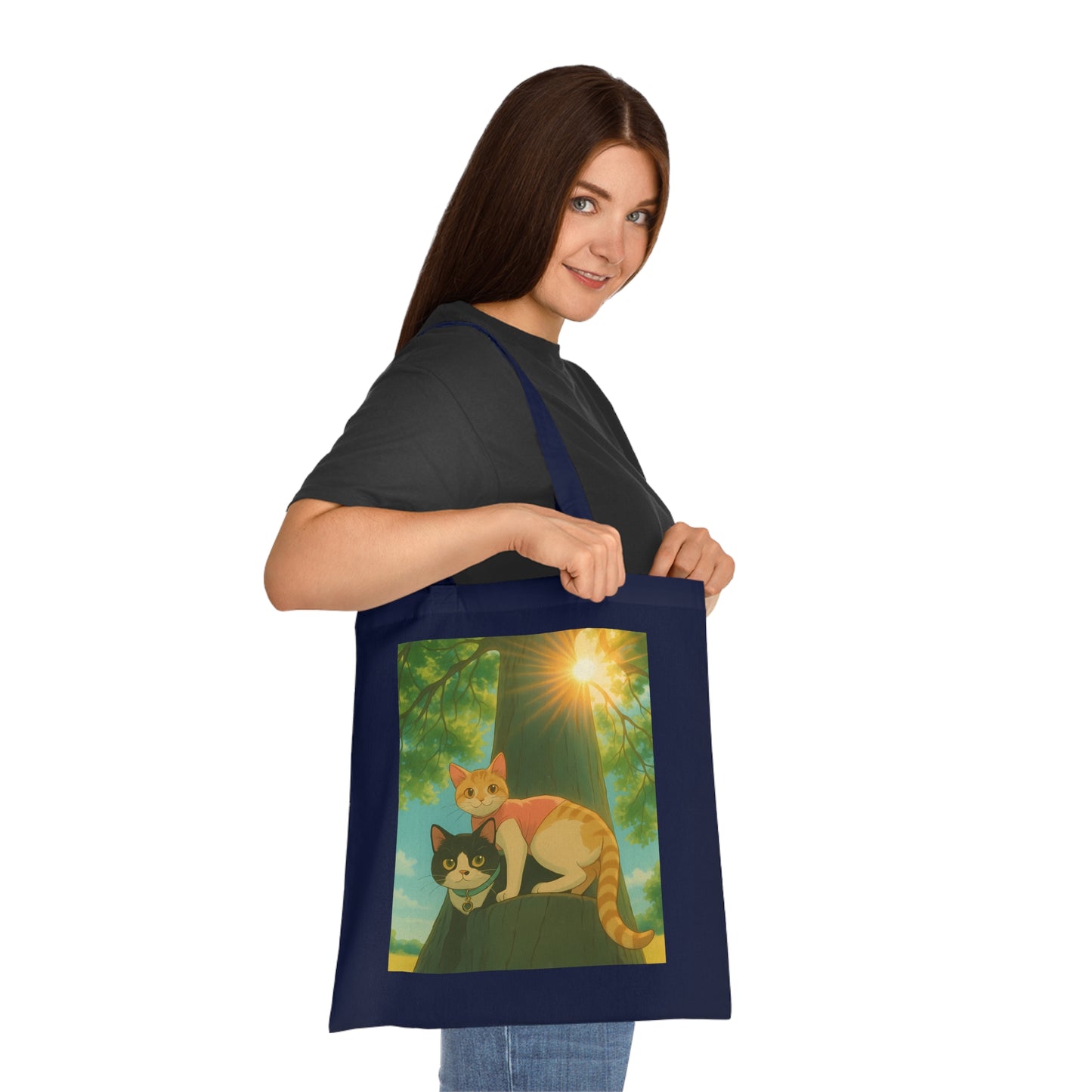 Cute Cat Art Cotton Tote Bag, Eco-Friendly Shopping Tote, Pet Lover Gift, Beach Bag, Reusable Grocery Bag