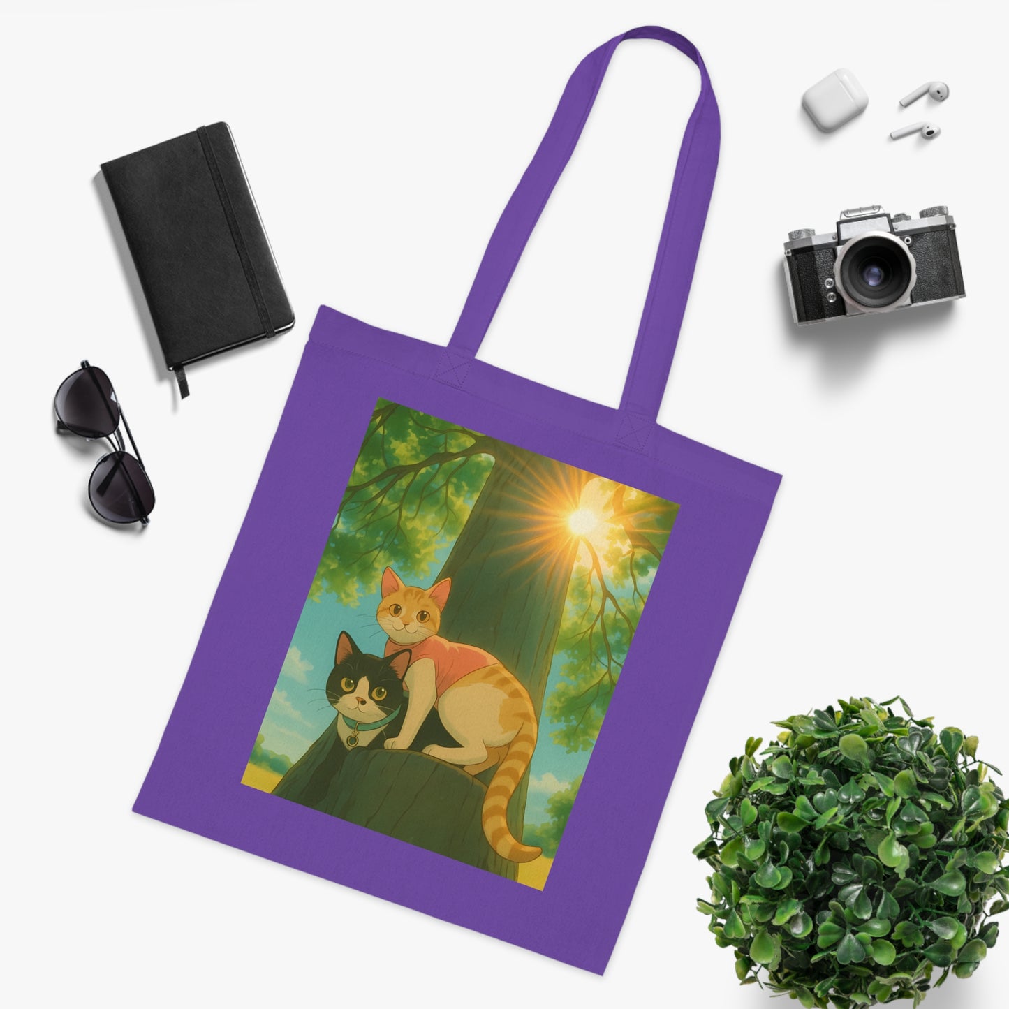 Cute Cat Art Cotton Tote Bag, Eco-Friendly Shopping Tote, Pet Lover Gift, Beach Bag, Reusable Grocery Bag