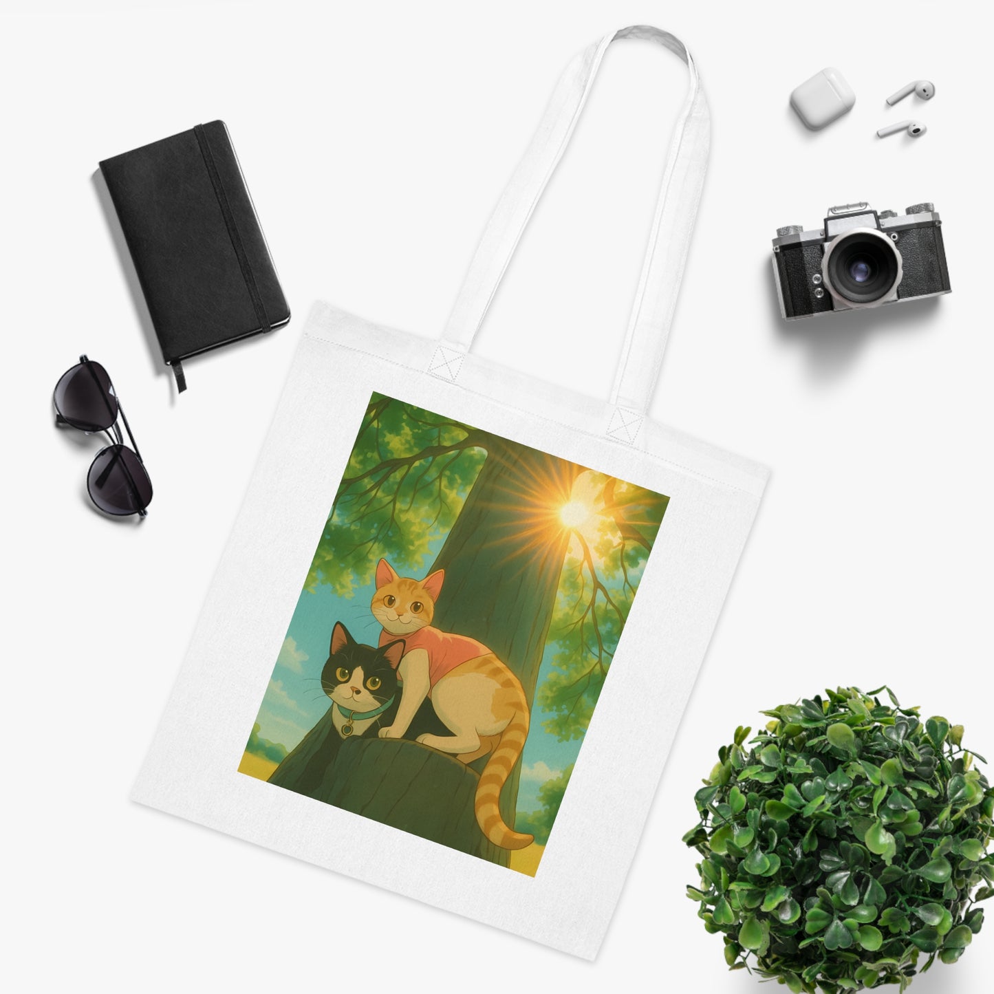 Cute Cat Art Cotton Tote Bag, Eco-Friendly Shopping Tote, Pet Lover Gift, Beach Bag, Reusable Grocery Bag