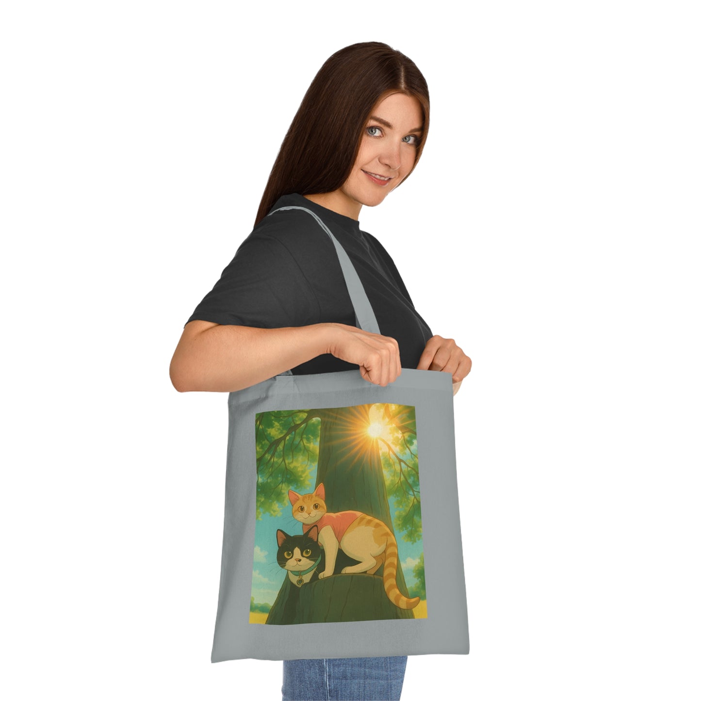 Cute Cat Art Cotton Tote Bag, Eco-Friendly Shopping Tote, Pet Lover Gift, Beach Bag, Reusable Grocery Bag