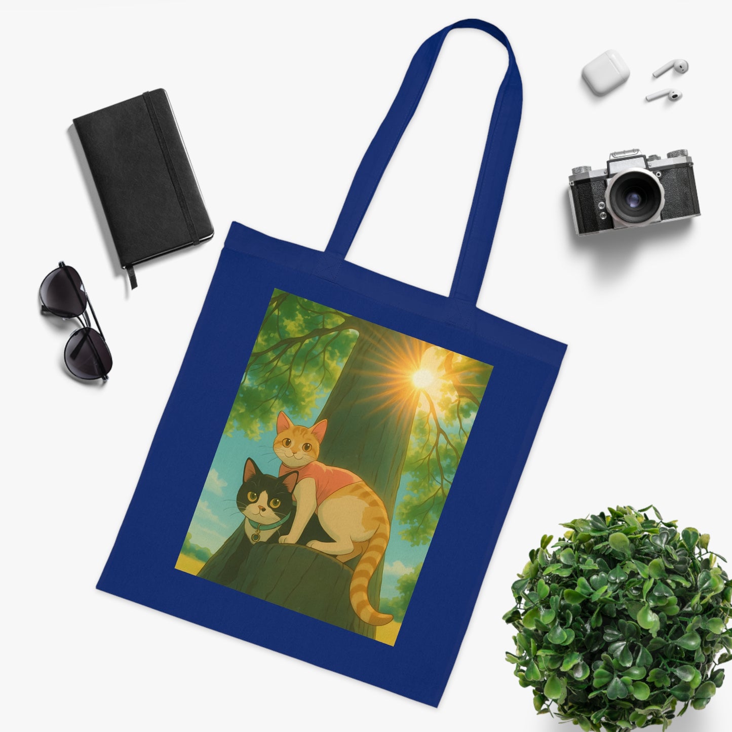 Cute Cat Art Cotton Tote Bag, Eco-Friendly Shopping Tote, Pet Lover Gift, Beach Bag, Reusable Grocery Bag