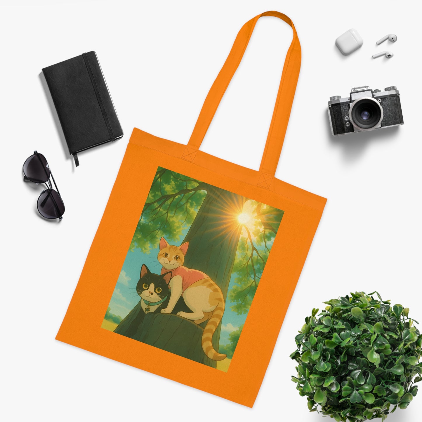 Cute Cat Art Cotton Tote Bag, Eco-Friendly Shopping Tote, Pet Lover Gift, Beach Bag, Reusable Grocery Bag