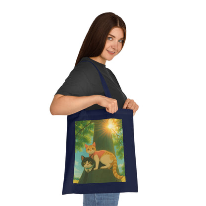 Cute Cat Art Cotton Tote Bag, Eco-Friendly Shopping Tote, Pet Lover Gift, Beach Bag, Reusable Grocery Bag