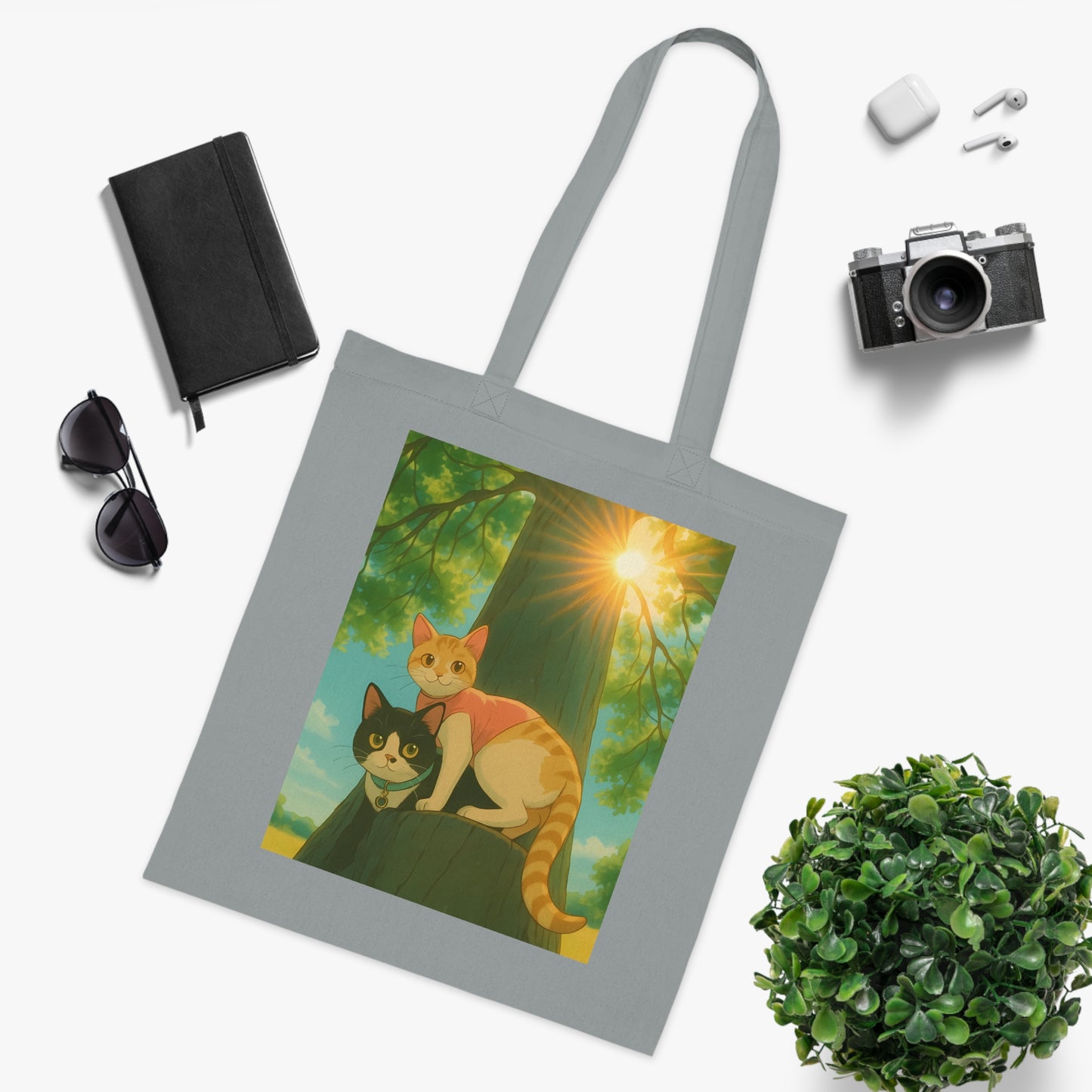 Cute Cat Art Cotton Tote Bag, Eco-Friendly Shopping Tote, Pet Lover Gift, Beach Bag, Reusable Grocery Bag